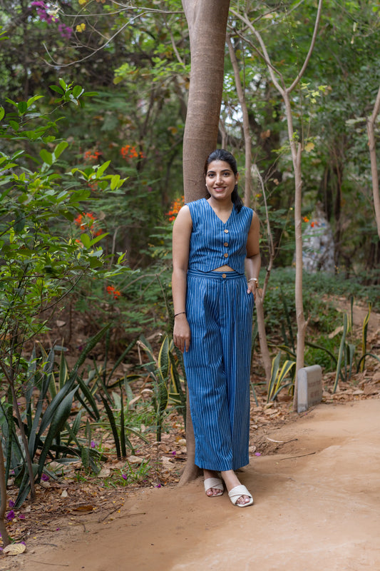 Royal Blue Striped Cotton Co-ord Set