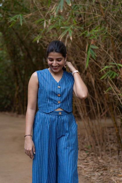 Royal Blue Striped Cotton Co-ord Set