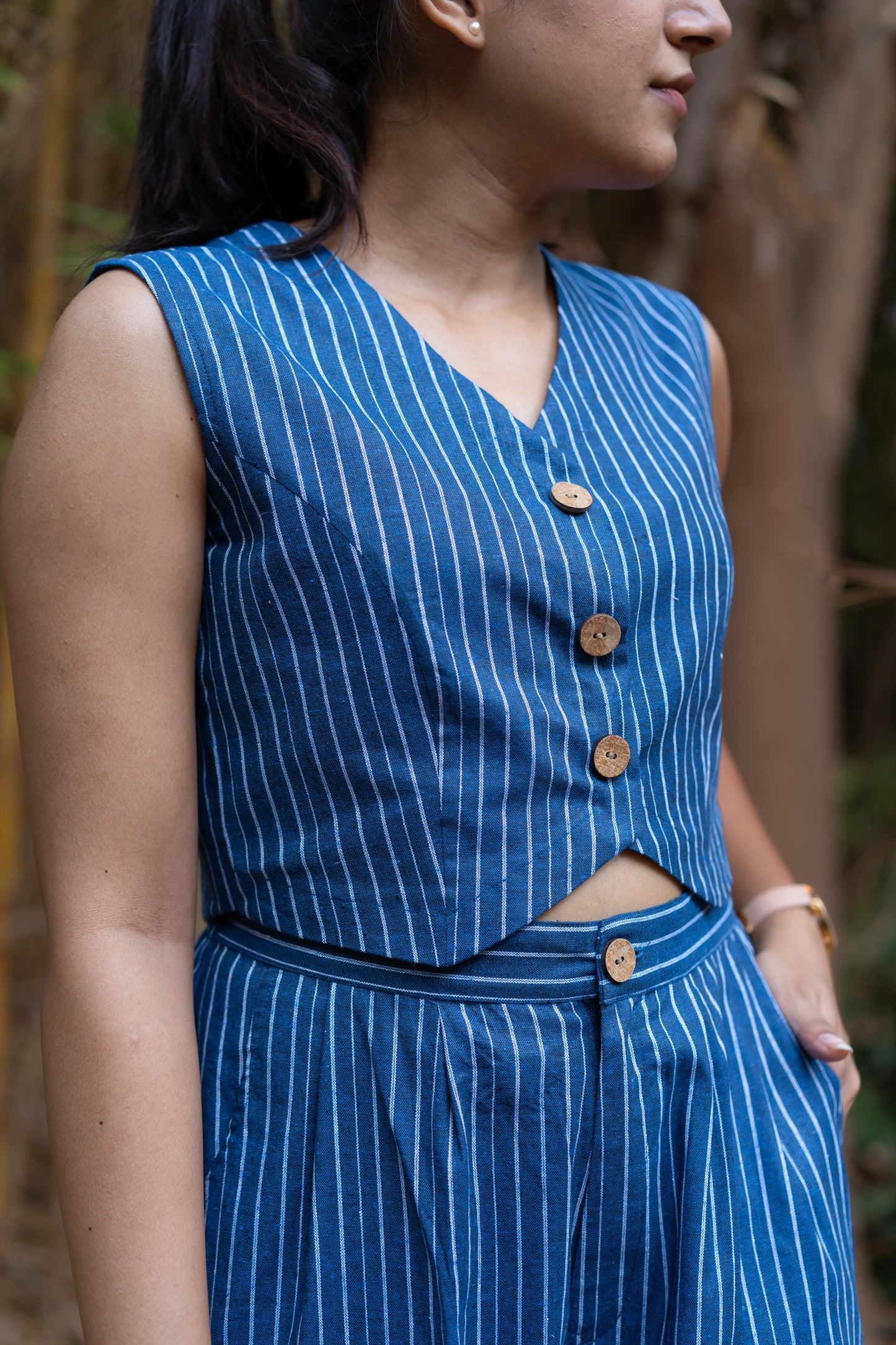 Royal Blue Striped Cotton Co-ord Set