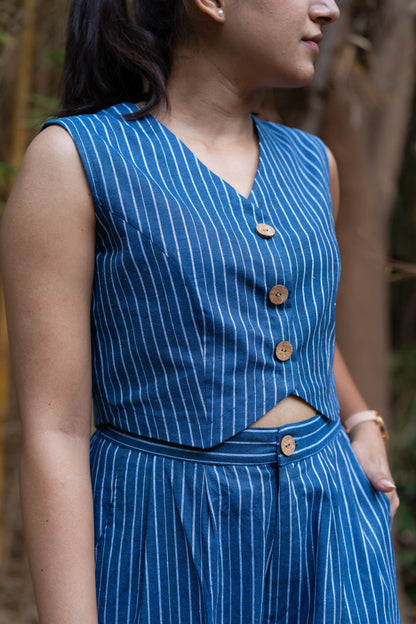 Royal Blue Striped Cotton Co-ord Set