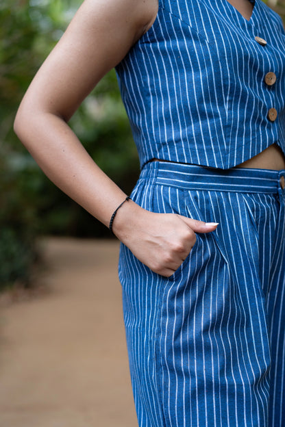 Royal Blue Striped Cotton Co-ord Set