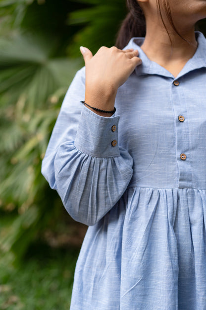 Sky Blue Cotton Tiered Dress