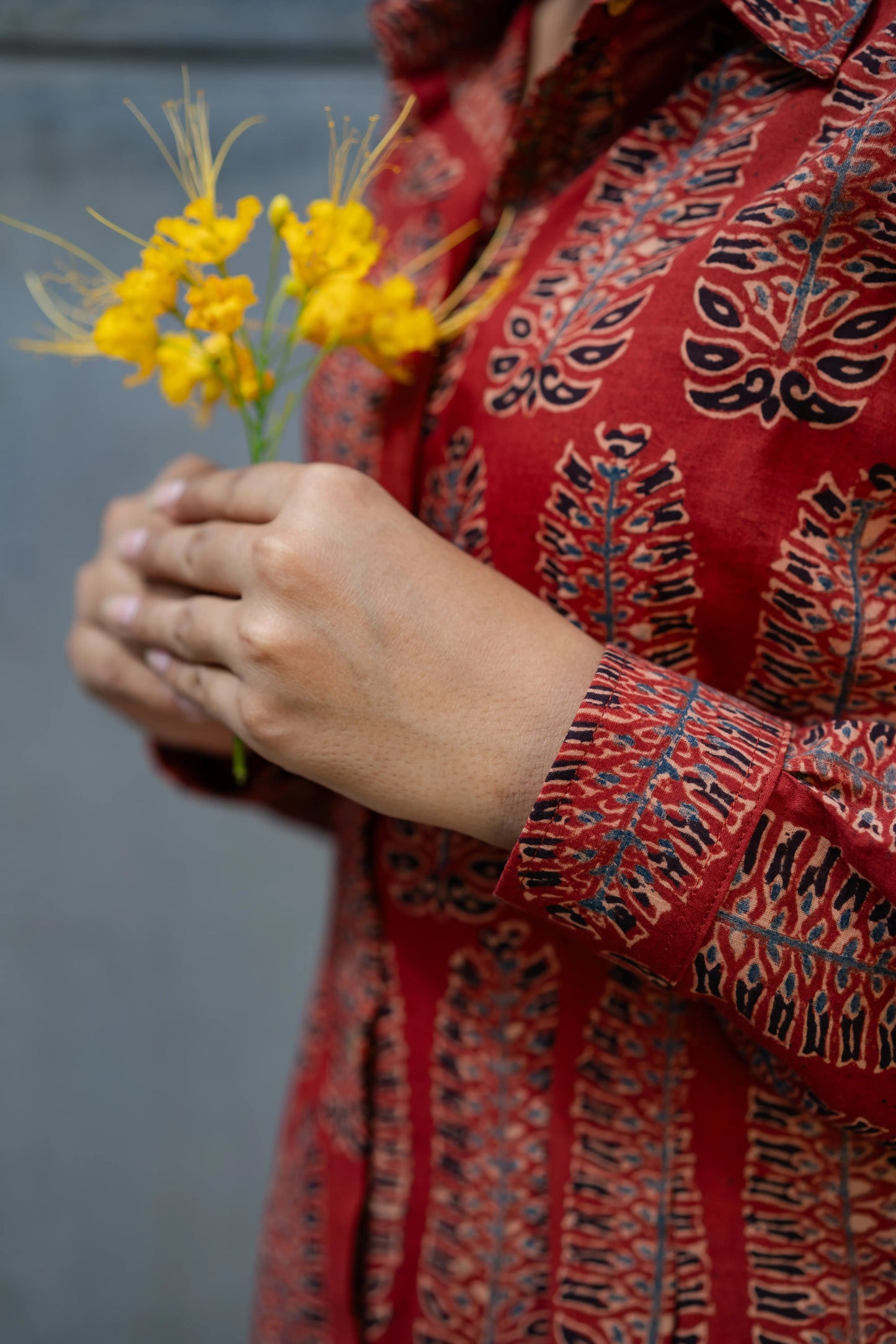 Rust Red Ajrakh Cotton Shirt Dress