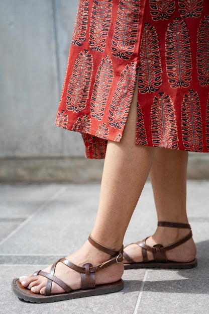 Rust Red Ajrakh Cotton Shirt Dress