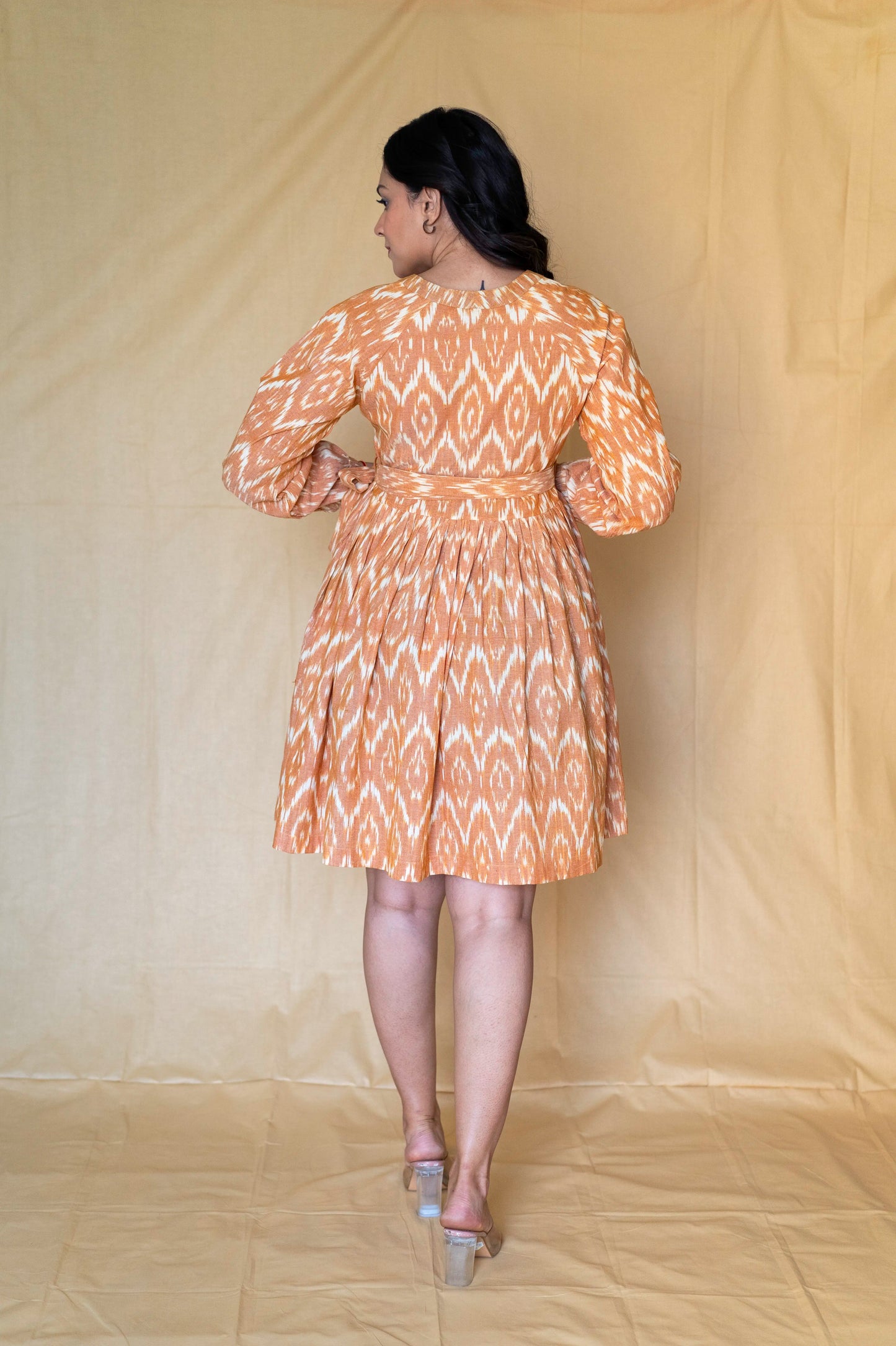 Yellow Handloom Ikkat Button Down Cotton Dress