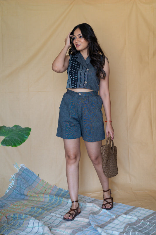 Grey & Black Hand Woven Co-ord Set