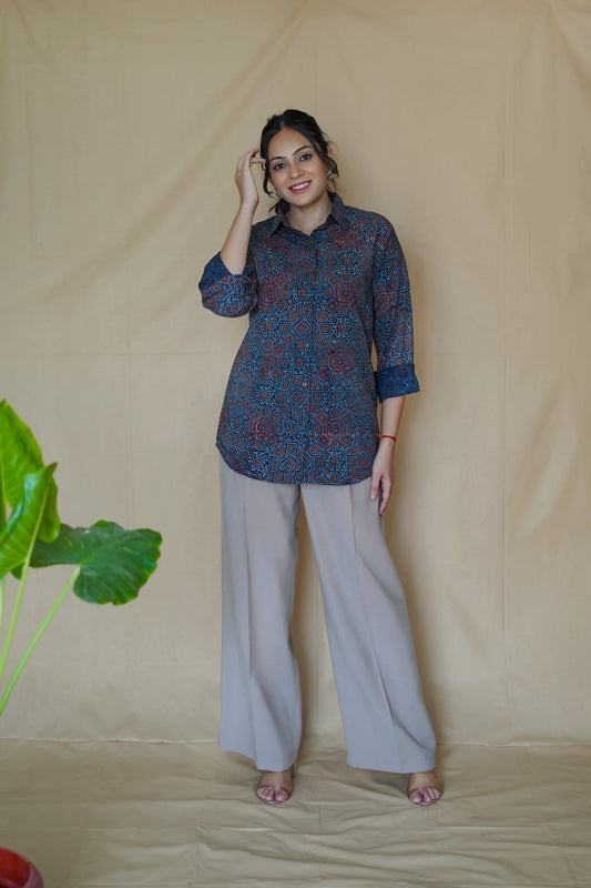 Blue Ajrakh Cotton Shirt