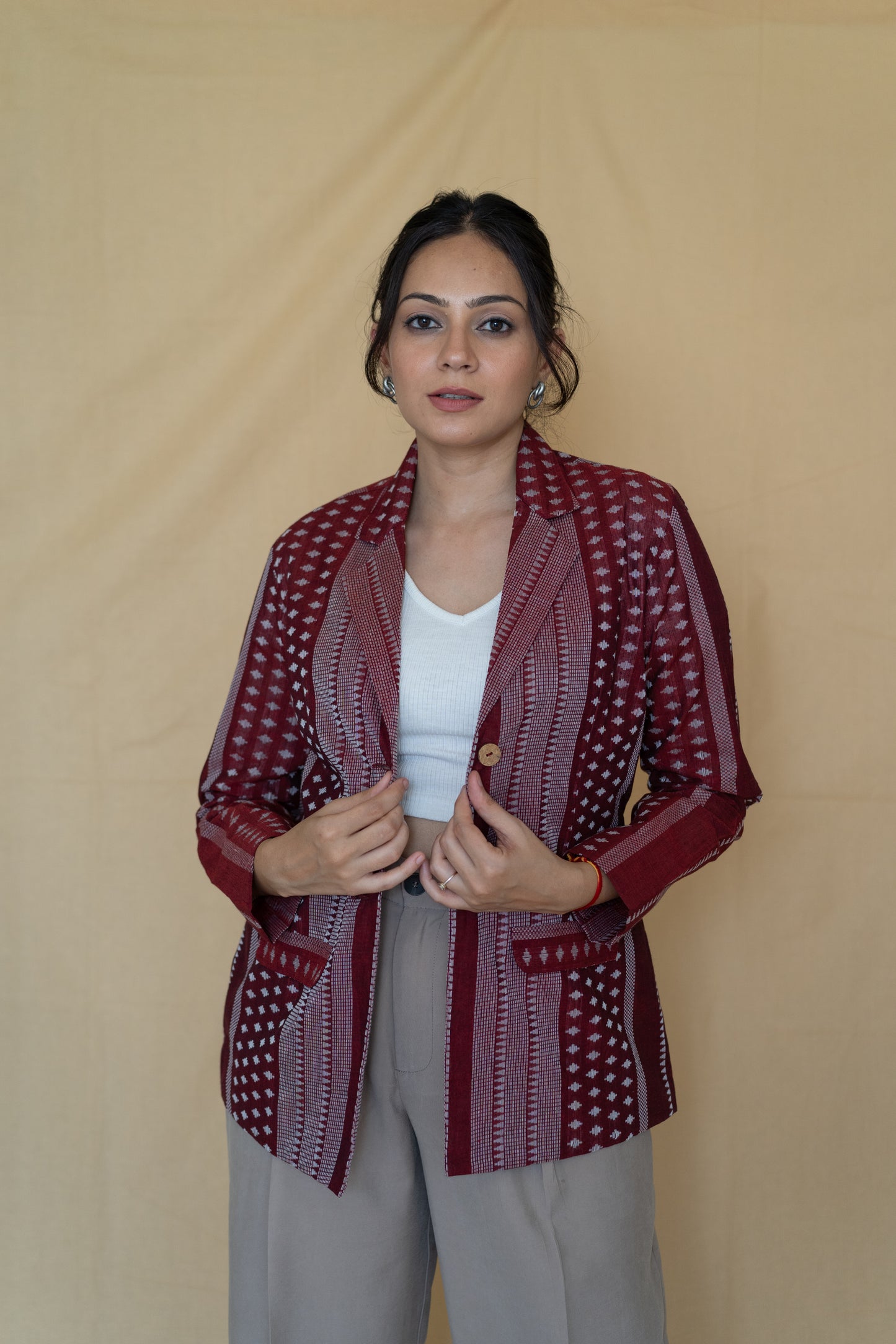 Handwoven Maroon Blazer