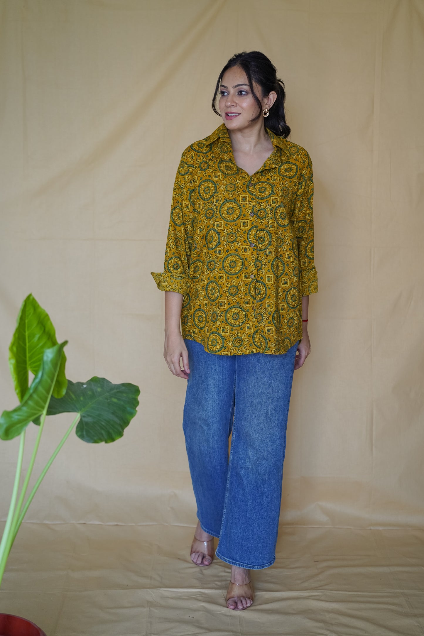 Yellow Ajrakh Cotton Shirt