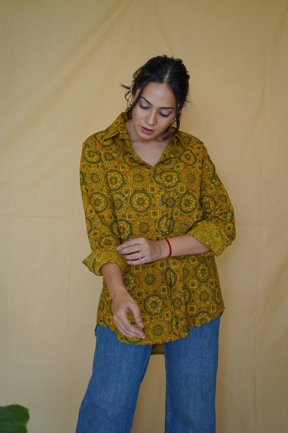 Yellow Ajrakh Cotton Shirt