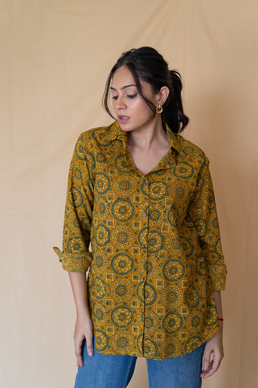 Yellow Ajrakh Cotton Shirt