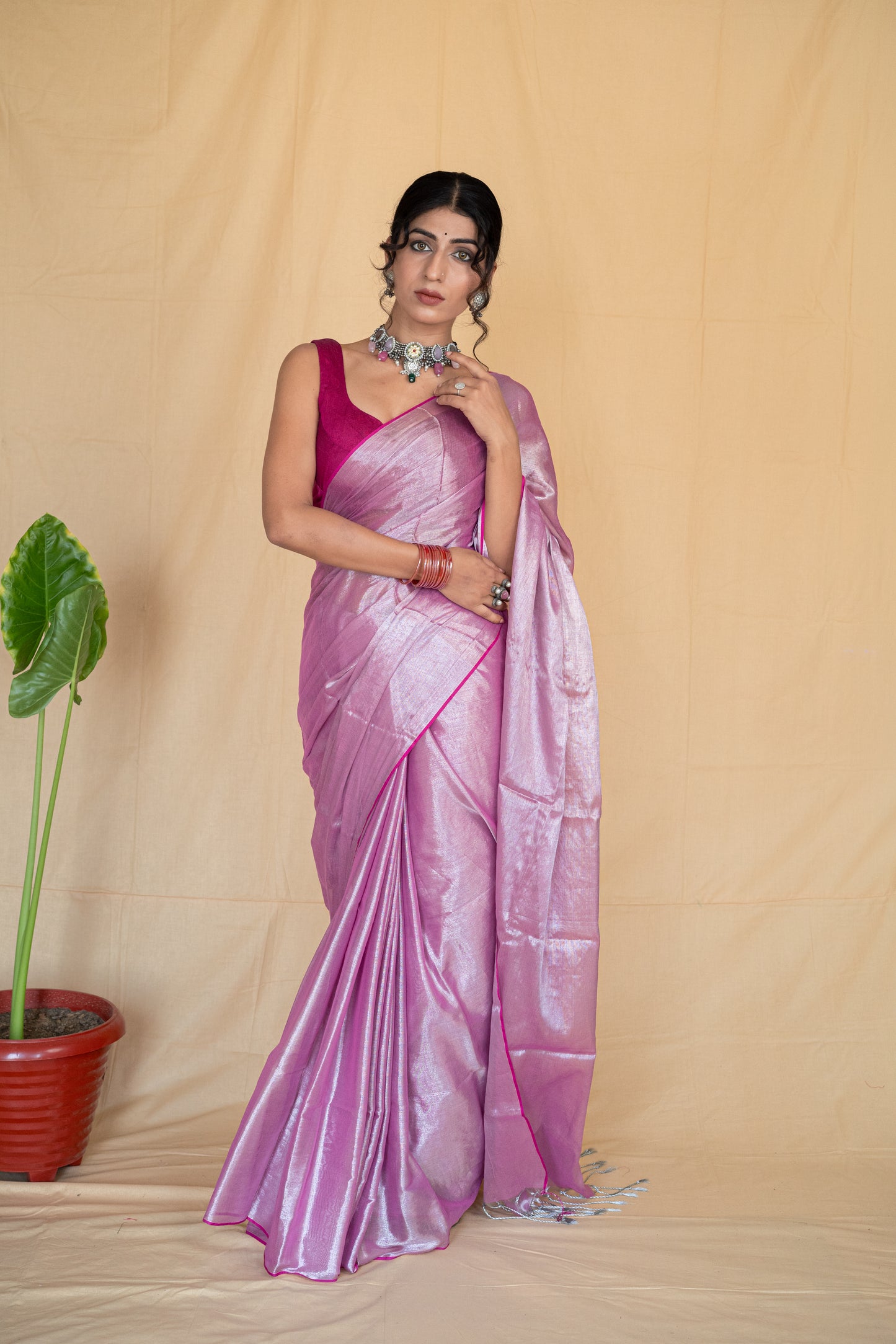 Gulabo | Blush Pink Handloom Tissue Saree