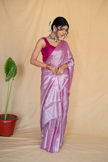 Gulabo | Blush Pink Handloom Tissue Saree