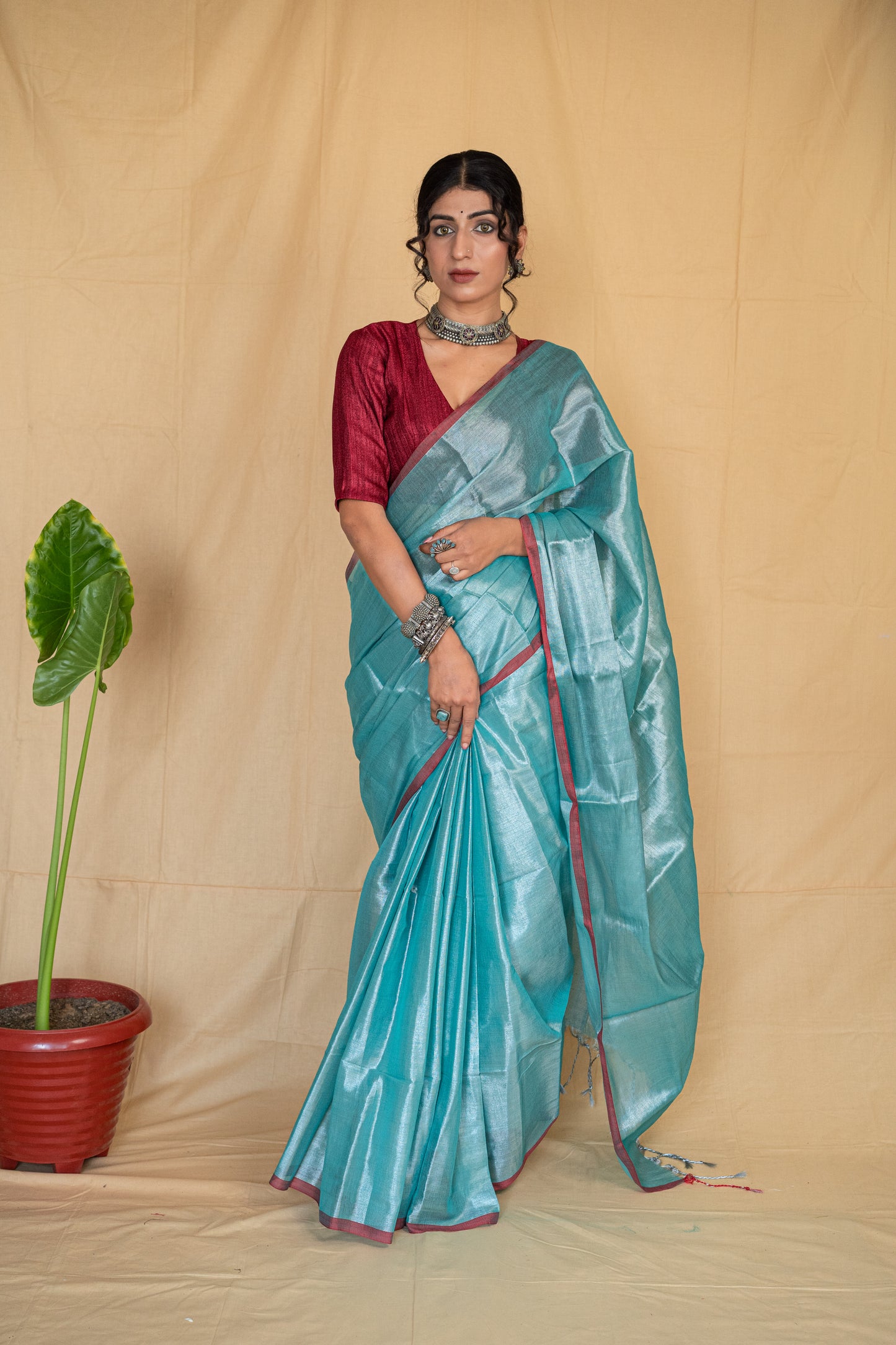 Neelambari | Sea Green Handloom Tissue Saree