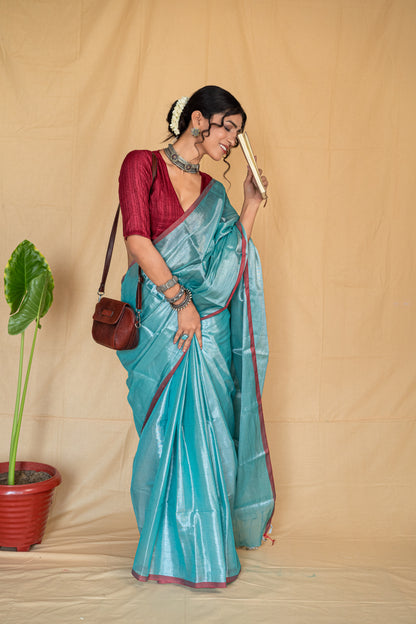 Neelambari | Sea Green Handloom Tissue Saree