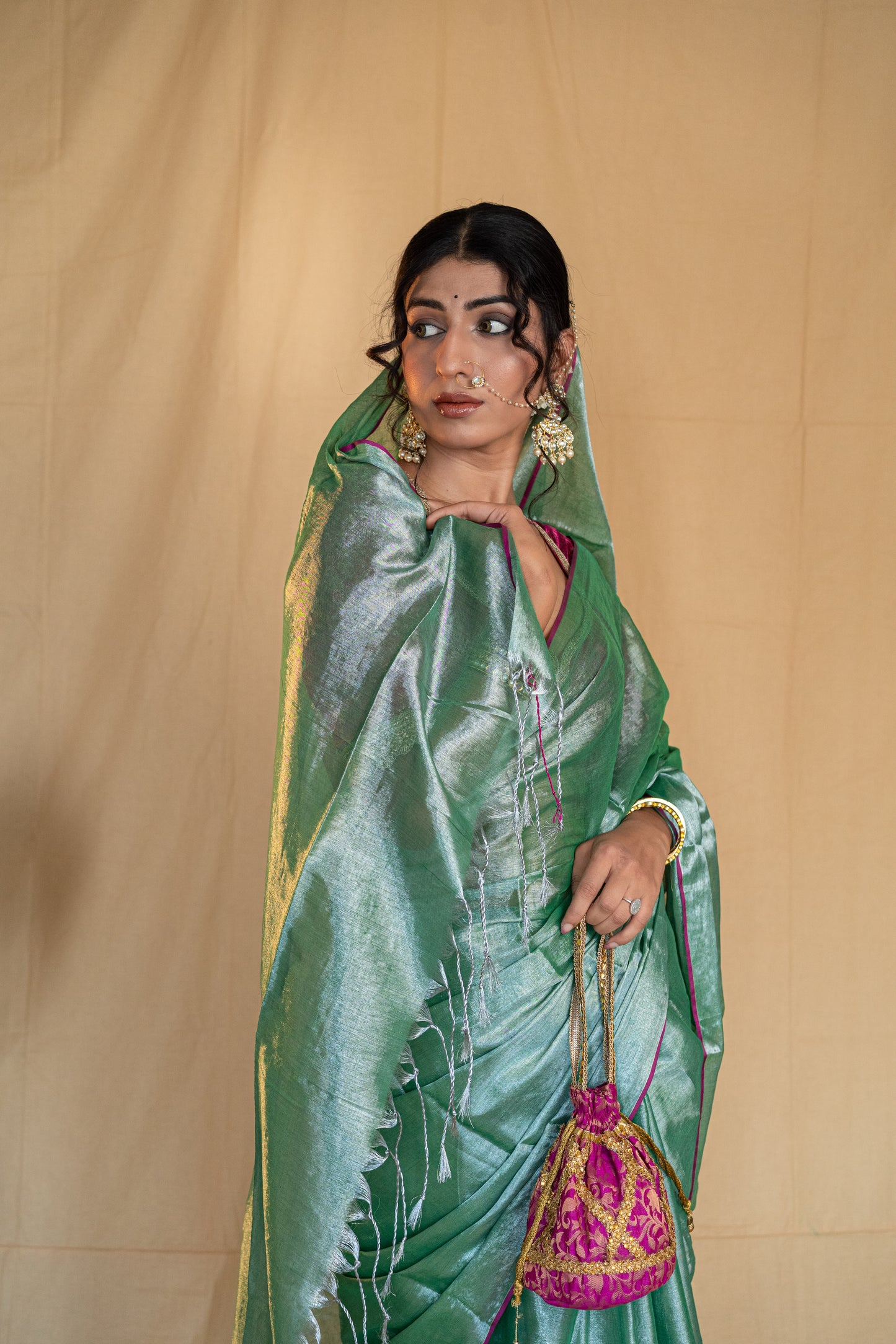 Basanti | Mint Green Handloom Tissue Saree