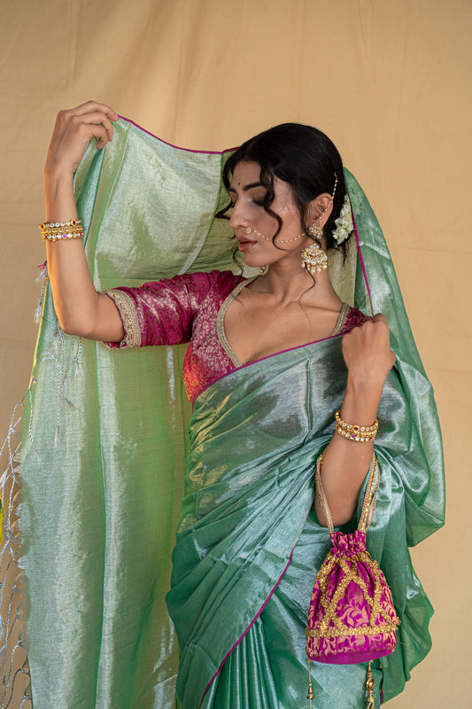 Basanti | Mint Green Handloom Tissue Saree