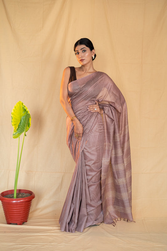 Pyaazi | Onion Pink Handloom Moonga Silk Saree