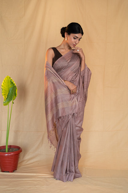 Pyaazi | Onion Pink Handloom Moonga Silk Saree