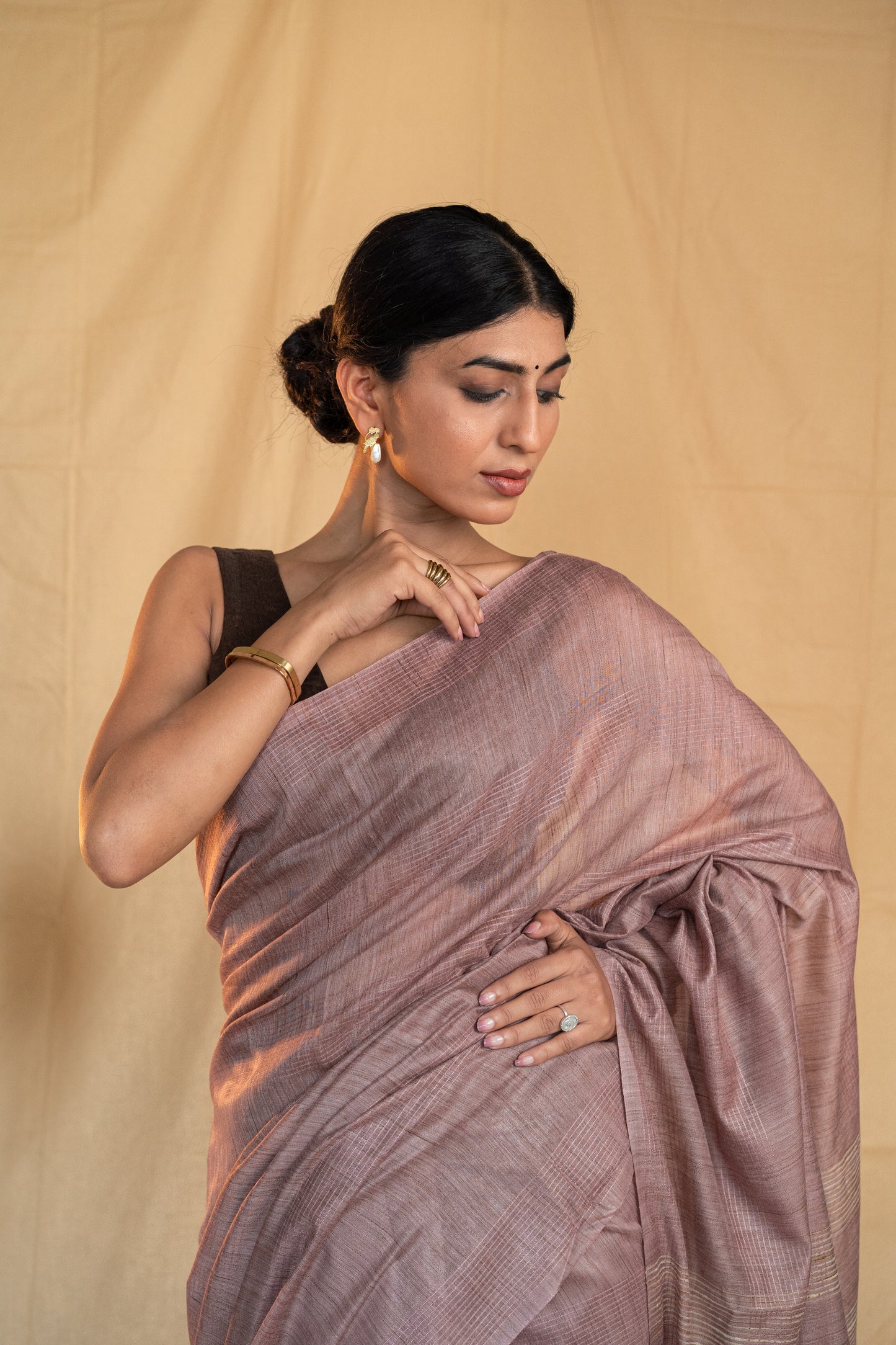 Pyaazi | Onion Pink Handloom Moonga Silk Saree