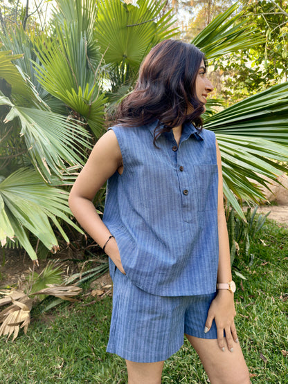 Greyish Blue Handloom Cotton Co-ord Set